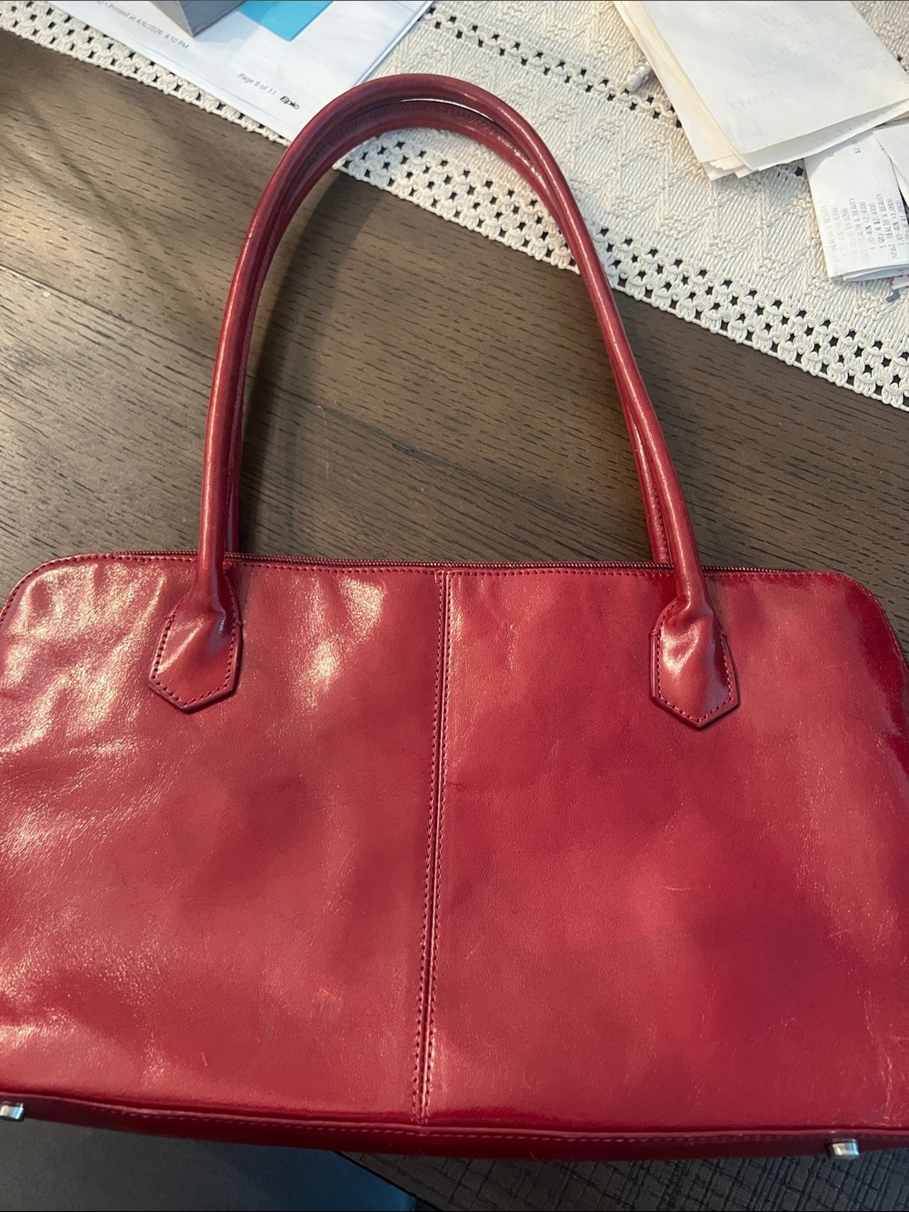 HOBO Cream Shoulder Bag with Red Trim